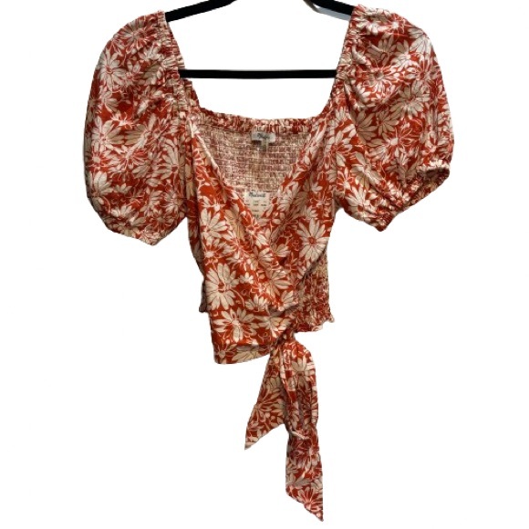 NWT Madewell Anita Floral Linen Puff Sleeve Wrap Top Size S - Picture 5 of 10